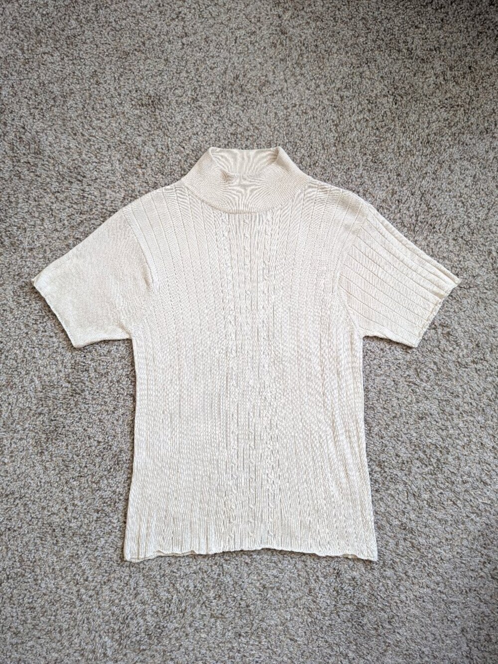 Vintage Victoria Jones Silk Short Sleeve Cable Knit Turtleneck Cream Size M